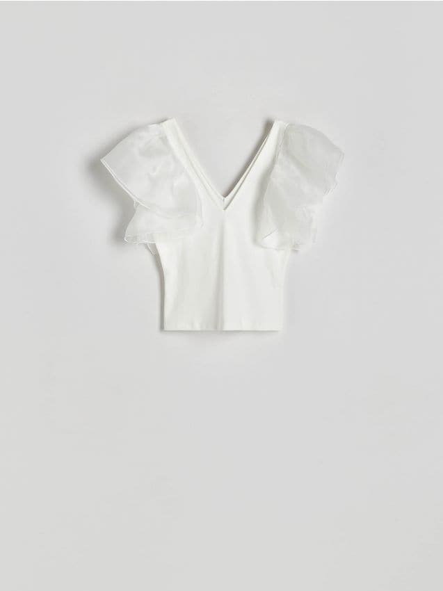 Reserved - Bluzka z tiulem - złamana biel