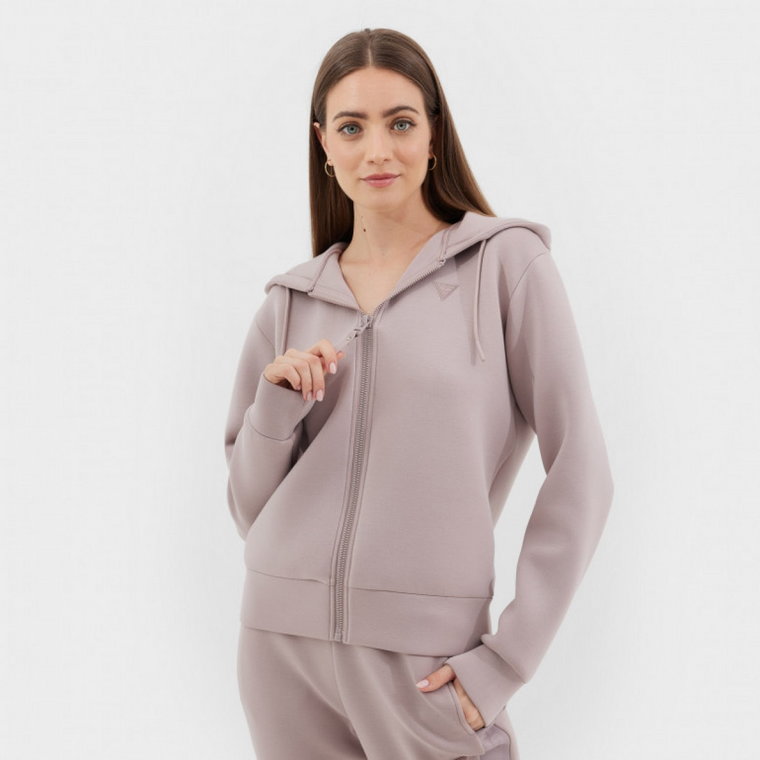 Damska bluza dresowa rozpinana z kapturem Guess Allie Hoodie Zip Sweatshirt - beżowa