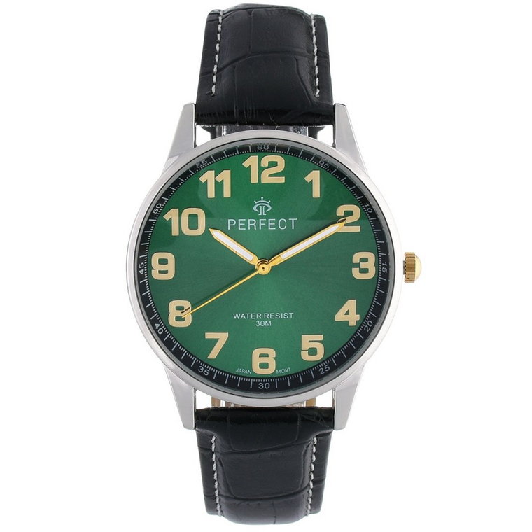 Zegarek męski kwarcowy zielony klasyczny skórzany pasek C410