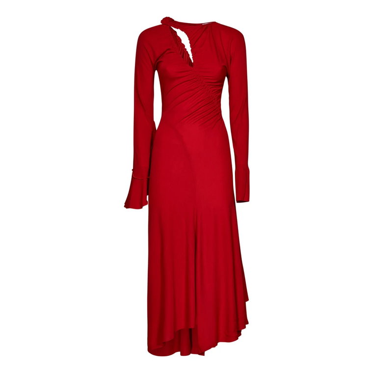 Czerwona Sukienka Maxi z Dodatkiem Falbanki Victoria Beckham