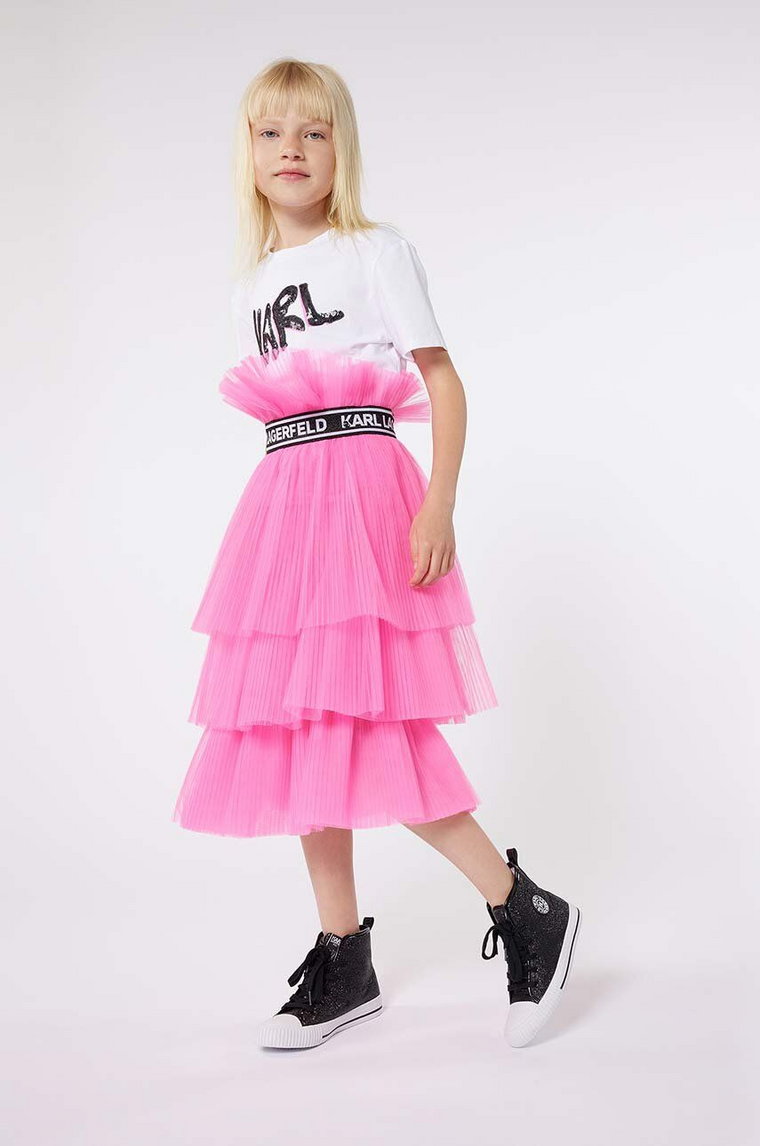 Karl Lagerfeld spódnica dziecięca kolor różowy mini rozkloszowana