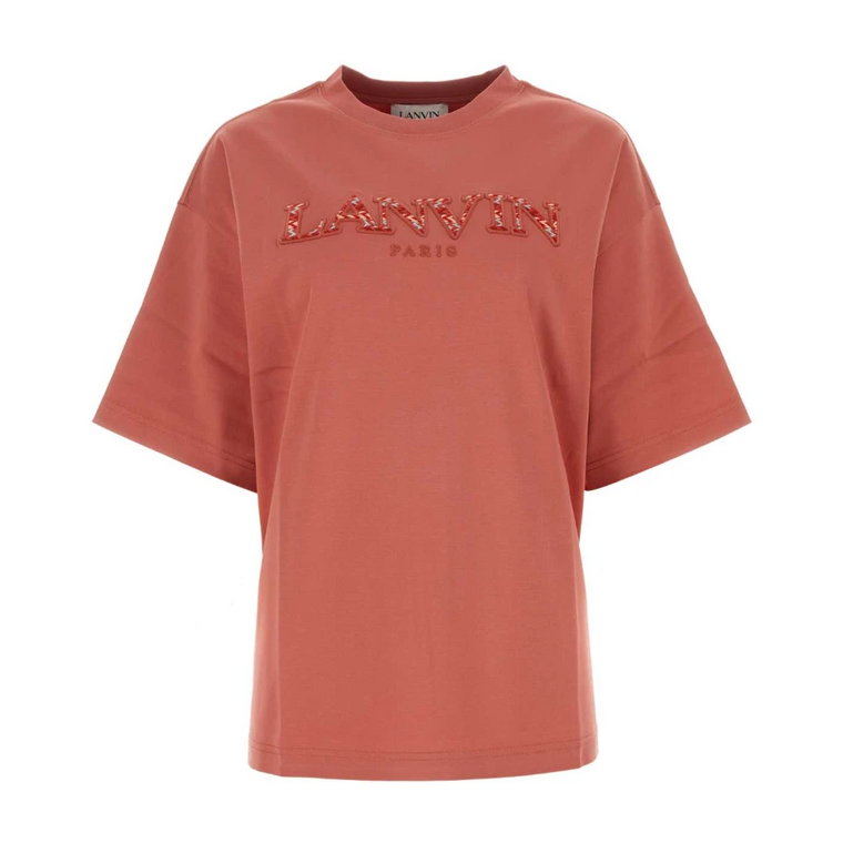 Antykowana różowa oversize'owa koszulka z bawełny Lanvin