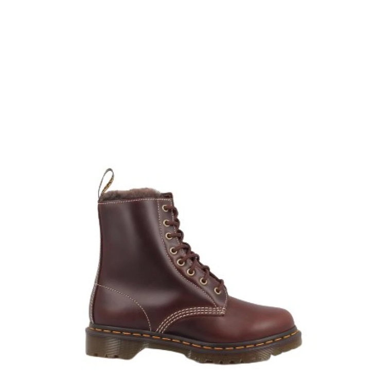 Brązowe Damskie Buty na Płaskim Obcasie z Sznurowadłami Dr. Martens