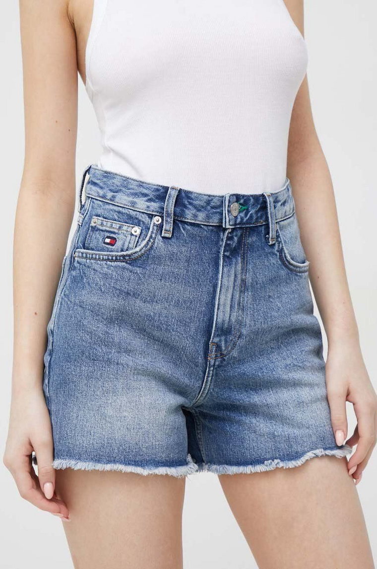 Tommy Hilfiger szorty jeansowe x Shawn Mendes damskie kolor niebieski gładkie high waist