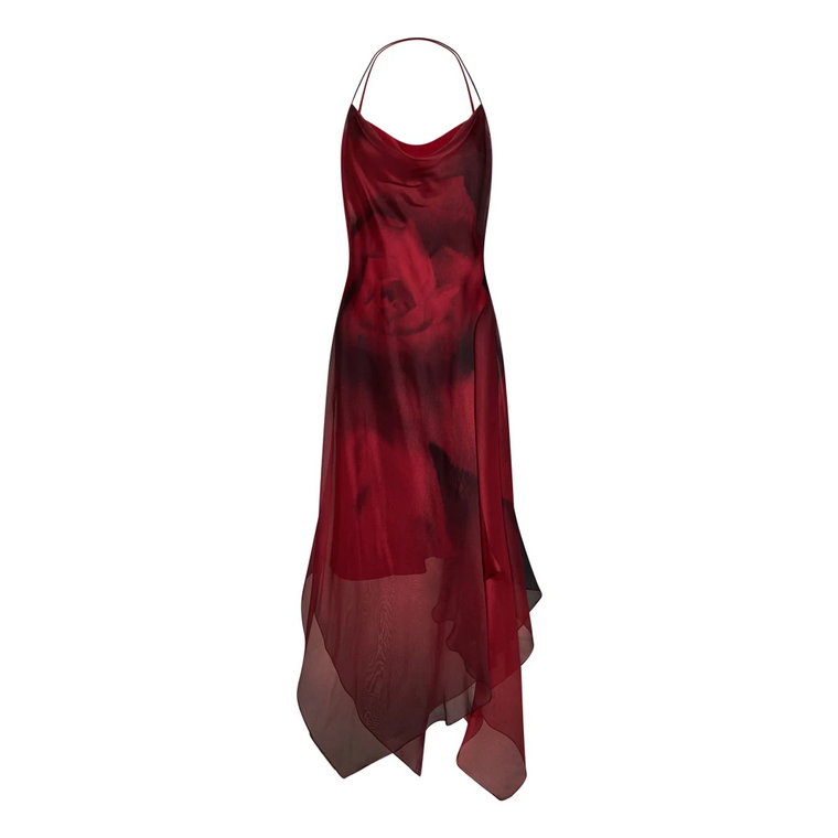 Czerwona Jedwabna Sukienka z Wzorem Róży Alberta Ferretti