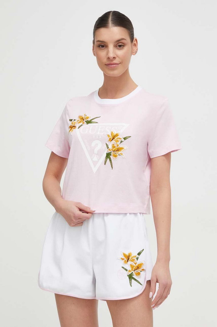 Guess t-shirt ZOEY damski kolor różowy V4GI02 K46D1