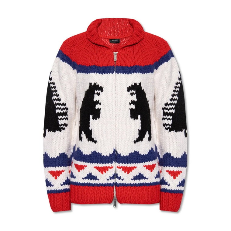 Wzorzysty Sweter z Wełny z Dwukierunkowym Zamkiem Dsquared2