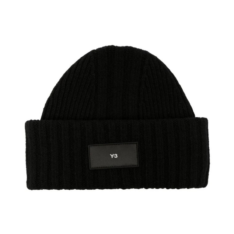 Czarna Logo-Patch Zrobiona na Drutach Beanie Y-3