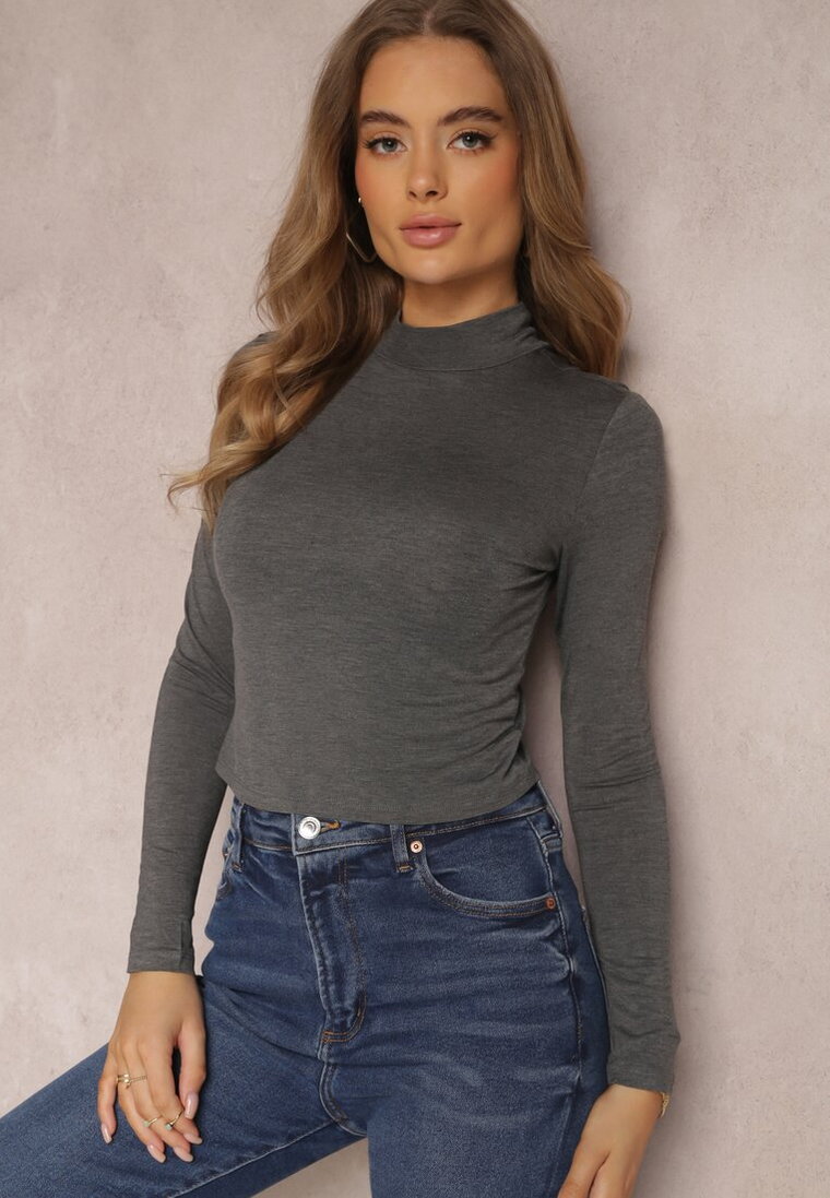 Ciemnoszara Bluzka Crop Top z Półgolfem Killal