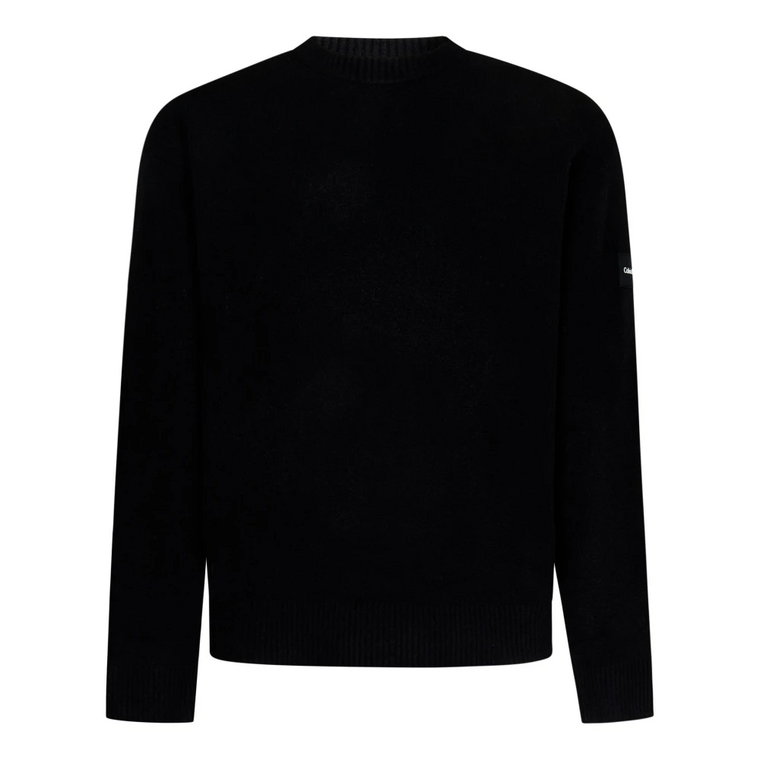 Czarny Sweter z Ożebrowanym Dekoltem Calvin Klein