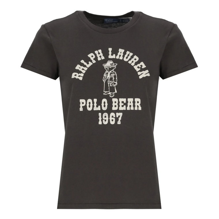 Czarna Bawełniana Koszulka z Nadrukiem Logo Ralph Lauren