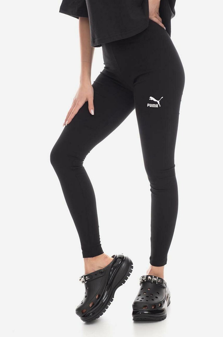 Puma legginsy Classics damskie kolor czarny z nadrukiem