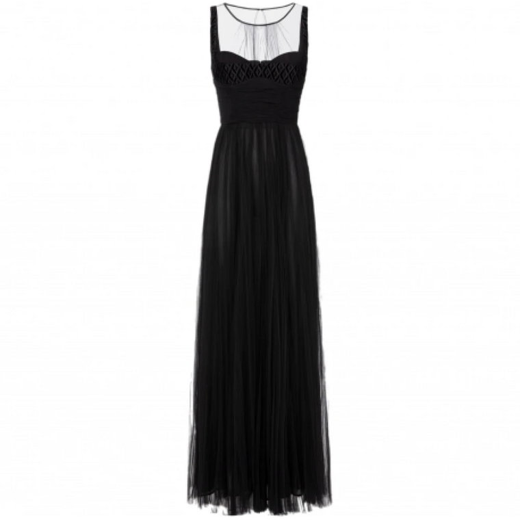 Czarna Długa Sukienka z Tiulu Ab400 110 Elisabetta Franchi