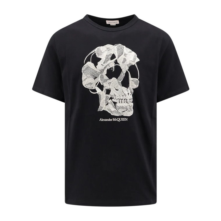 Czarna koszulka z haftem czaszki Alexander McQueen