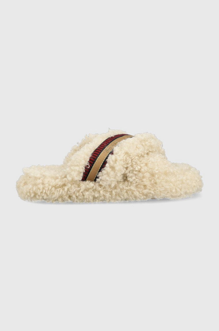 Tommy Hilfiger kapcie Sherpa Fur Home Slippers Straps kolor beżowy