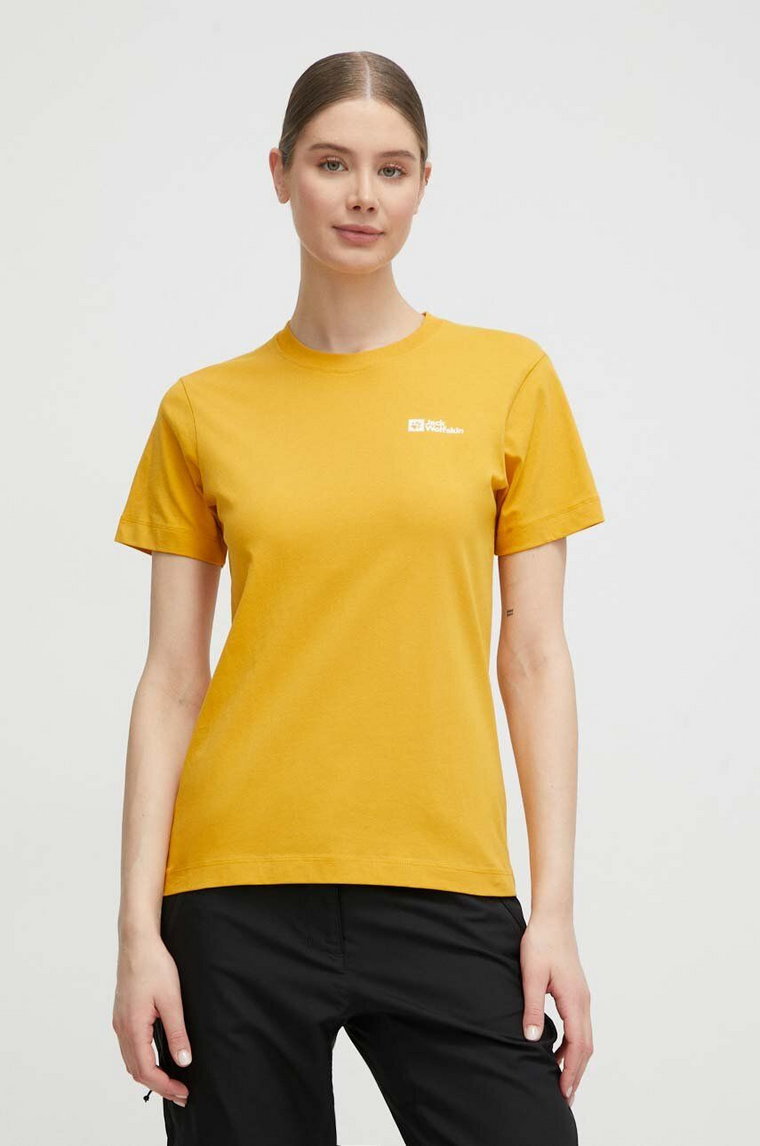 Jack Wolfskin t-shirt bawełniany Essential damski kolor żółty 1808352