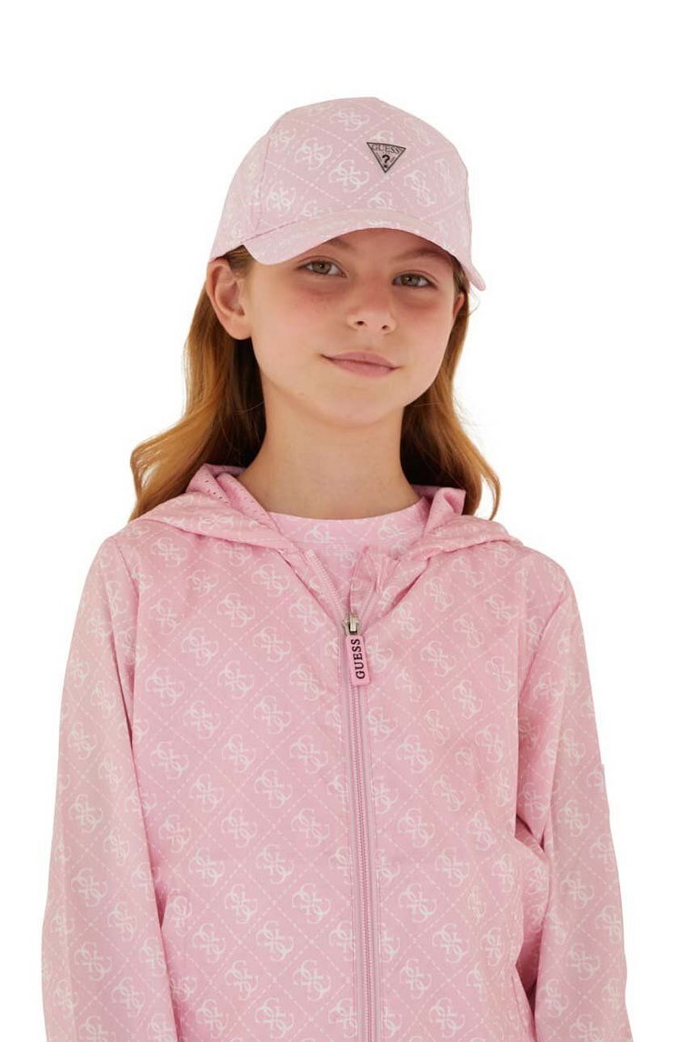 Guess czapka z daszkiem bawełniana kolor różowy wzorzysta
