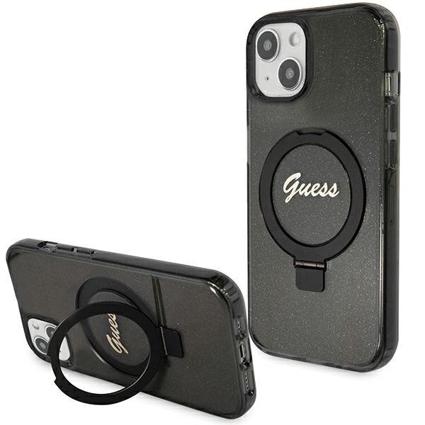 Guess GUHMP14SHRSGSK iPhone 14 / 15 / 13 6.1" czarny/black hardcase Ring Stand Script Glitter MagSafe