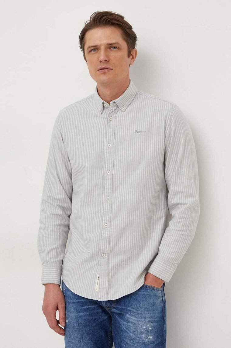 Pepe Jeans koszula bawełniana męska kolor zielony regular z kołnierzykiem button-down