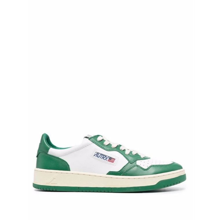 Niskie Skórzane Sneakersy Białe/Zielone Autry