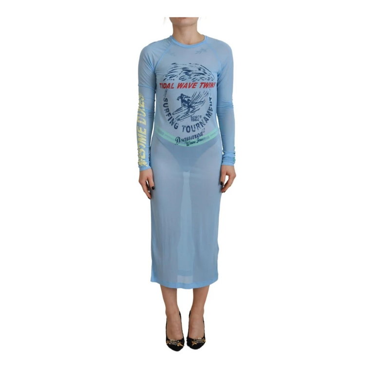 Niebieska Długa Sukienka Z Długimi Rękawami Dsquared2