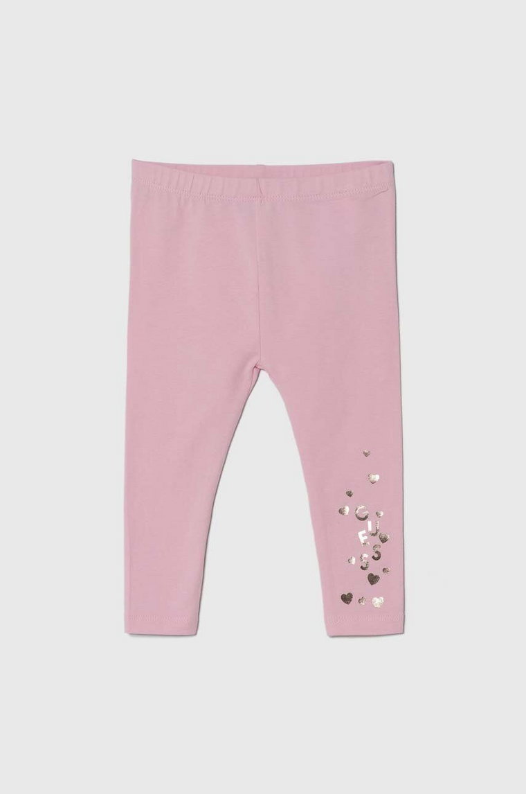 Guess legginsy dziecięce kolor różowy z nadrukiem