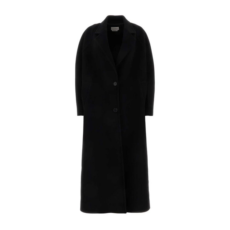 Oversize Czarny Płaszcz z Wełny Alexander McQueen