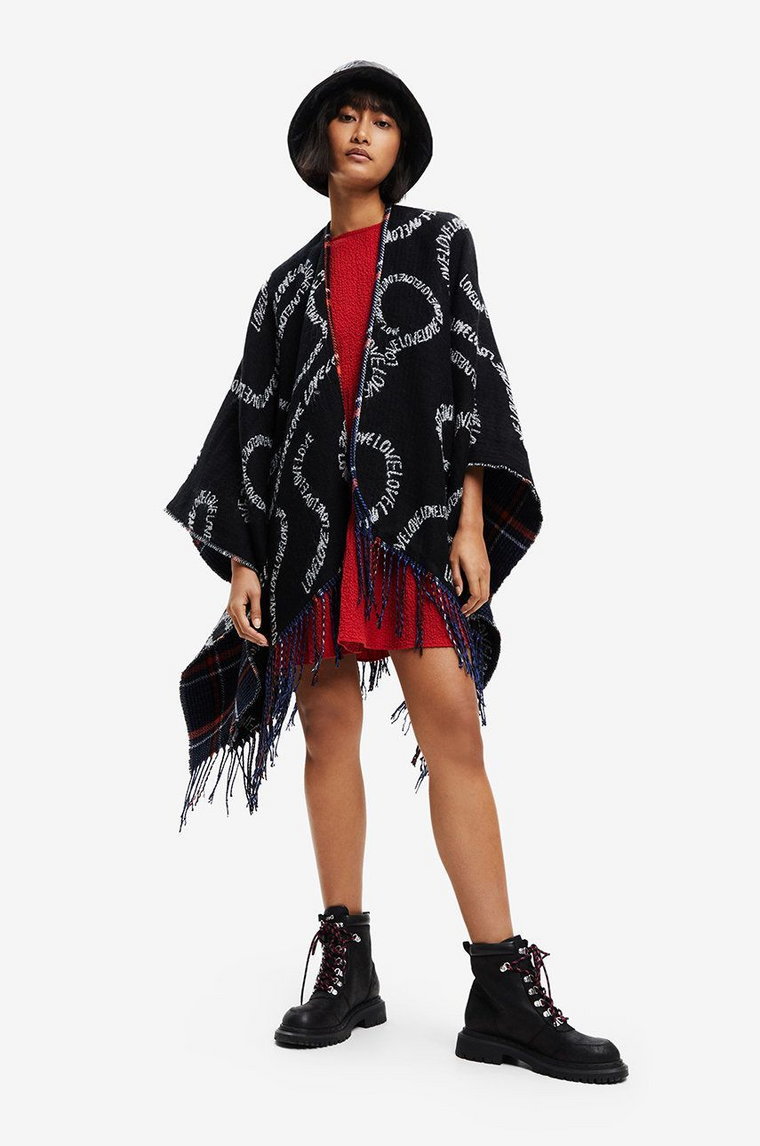 Desigual poncho dwustronne kolor czarny