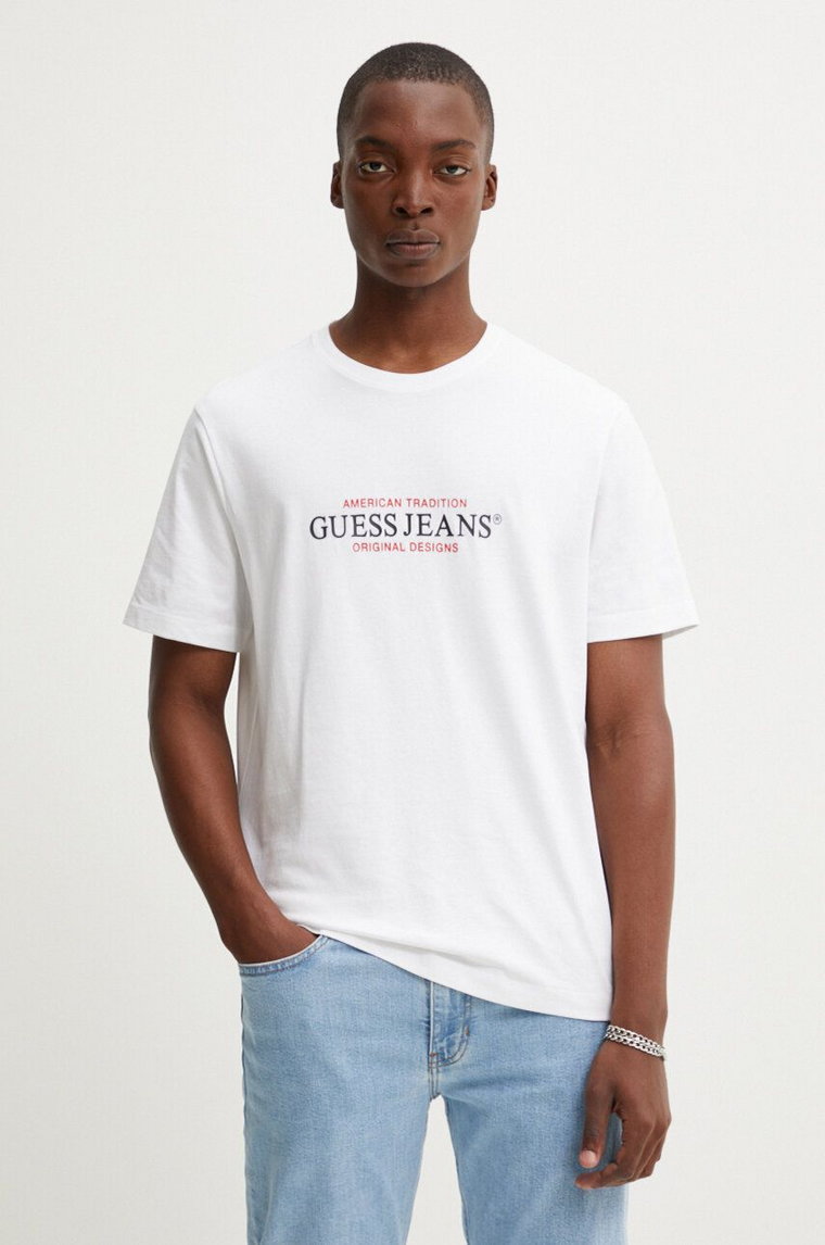 Guess Jeans t-shirt bawełniany męski kolor biały z nadrukiem M4YI42 K8FQ4