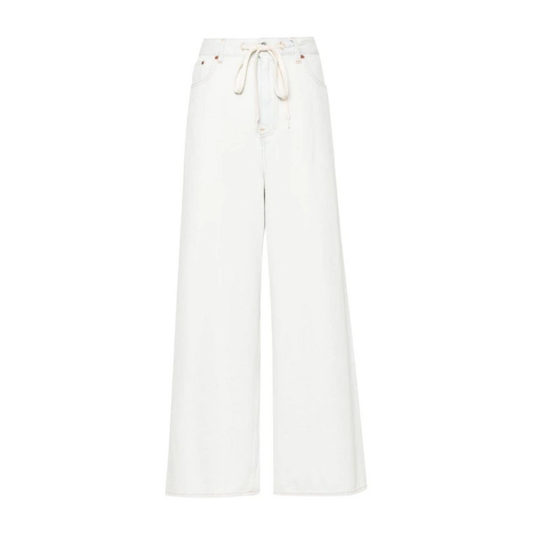 Białe spodnie z wysokim stanem i szerokimi nogawkami MM6 Maison Margiela
