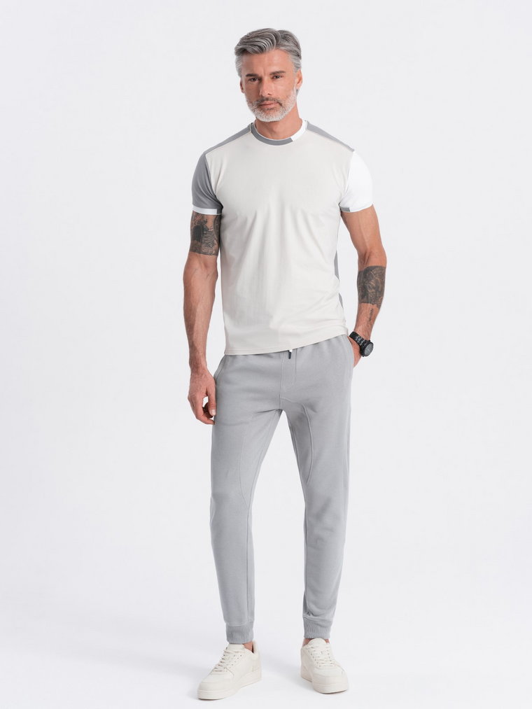 Męskie spodnie dresowe typu jogger - szare V8 OM-PABS-0173