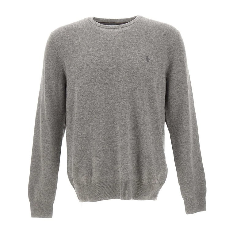 Szara wełniana sweter męski z ikonicznym logo Ralph Lauren