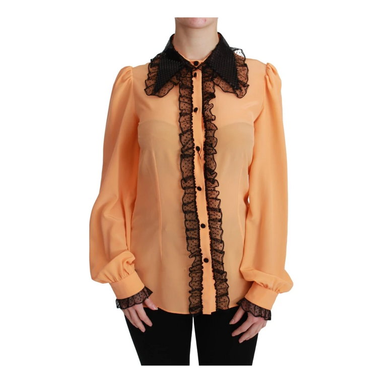 Yellow Silk Sequin Lace Blouse Shirt Dolce & Gabbana