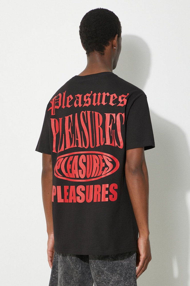 PLEASURES t-shirt bawełniany Stack T-Shirt męski kolor czarny z nadrukiem P24SP050.BLACK