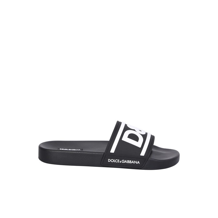 Czarne Sandały z Logo z Gumy Dolce & Gabbana