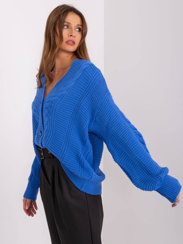 Sweter rozpinany ciemny niebieski casual dekolt w kształcie V rękaw długi