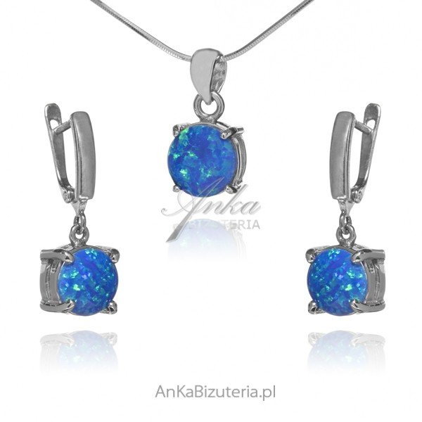 AnKa Biżuteria, Komplet biżuteria srebrna z niebieskim opalem