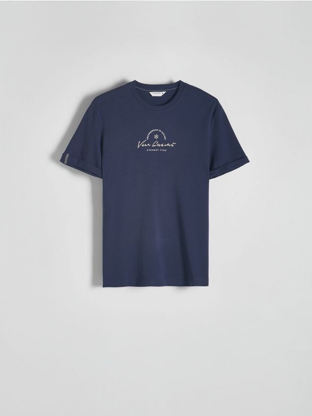 Reserved - T-shirt regular fit z nadrukiem - granatowy