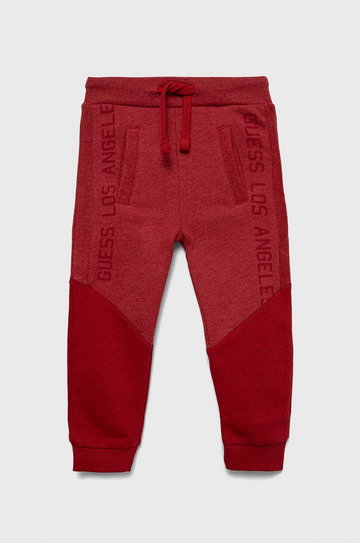 Guess spodnie dresowe dziecięce kolor czerwony wzorzyste