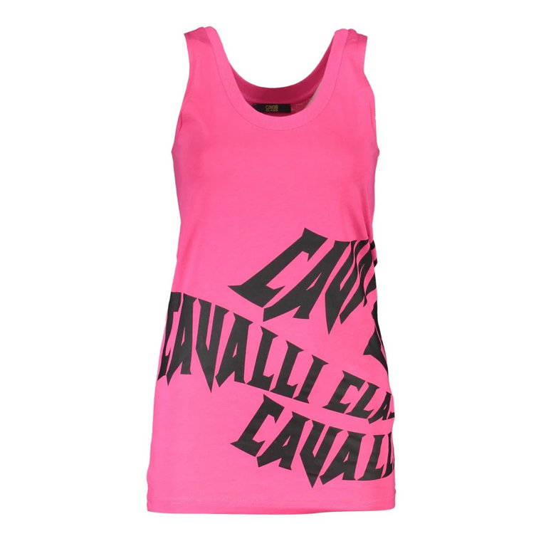 Różowy Bawełniany Tank Top z Nadrukiem Cavalli Class