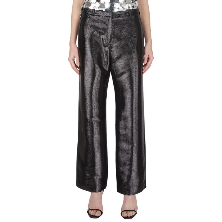 Spodnie o szerokich nogawkach z nowoczesnym i futurystycznym akcentem Paco Rabanne