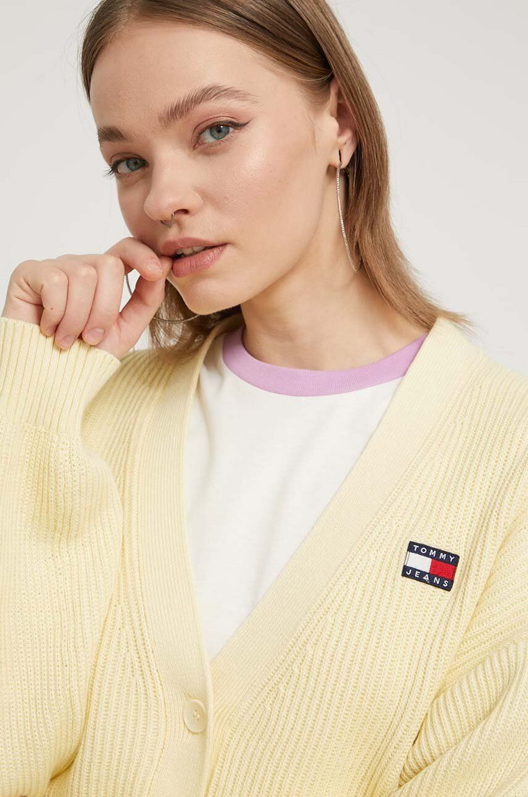 Tommy Jeans kardigan bawełniany kolor żółty DW0DW17253