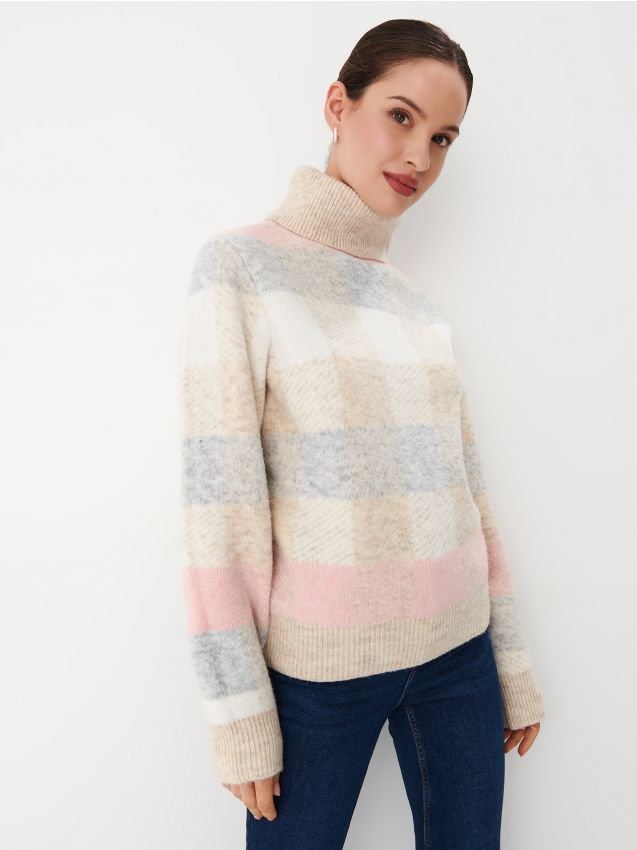Mohito - Wzorzysty sweter z golfem - pastelowy różowy