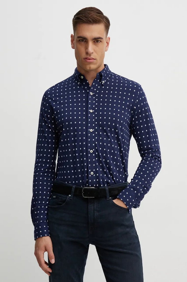 Polo Ralph Lauren koszula bawełniana męska kolor granatowy slim z kołnierzykiem button-down 710951941