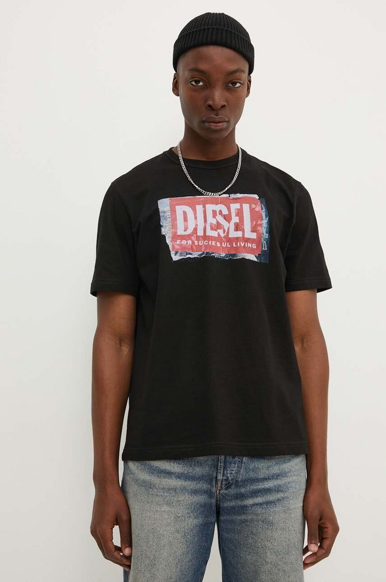 Diesel t-shirt bawełniany T-ADJUST-Q6 męski kolor czarny z nadrukiem A15379.0AKAK