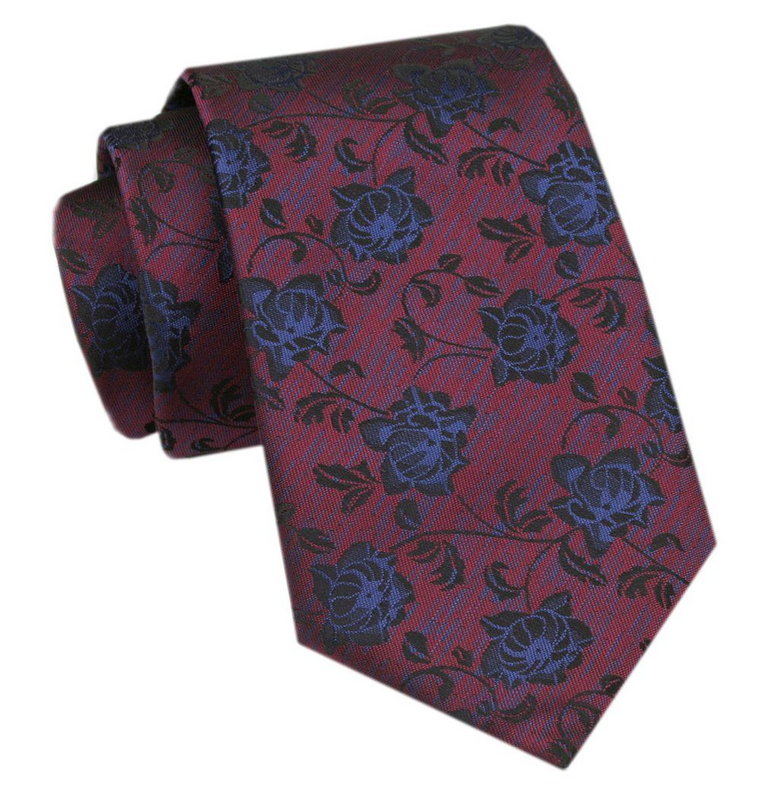 Elegancki Krawat Męski Angelo di Monti - Bordo z Motywem Kwiatowym