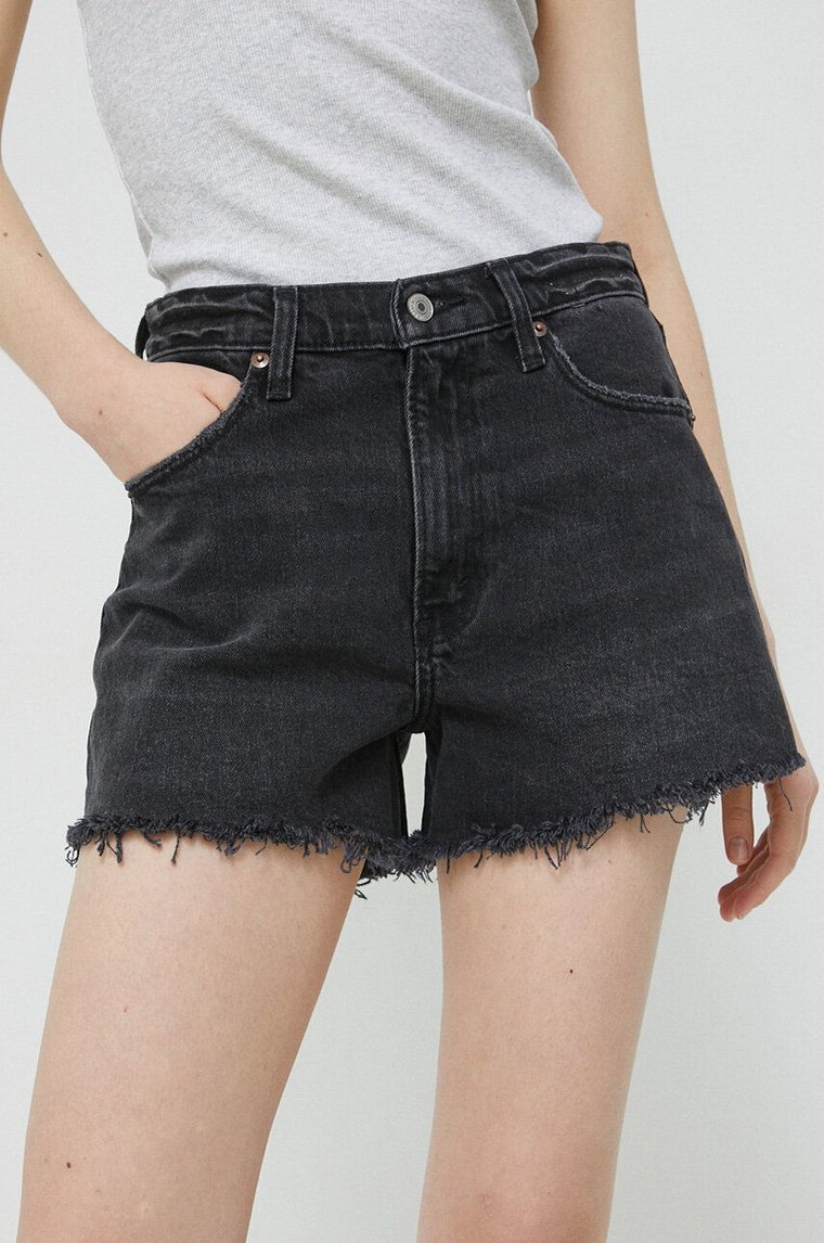 Abercrombie & Fitch szorty damskie kolor czarny gładkie high waist