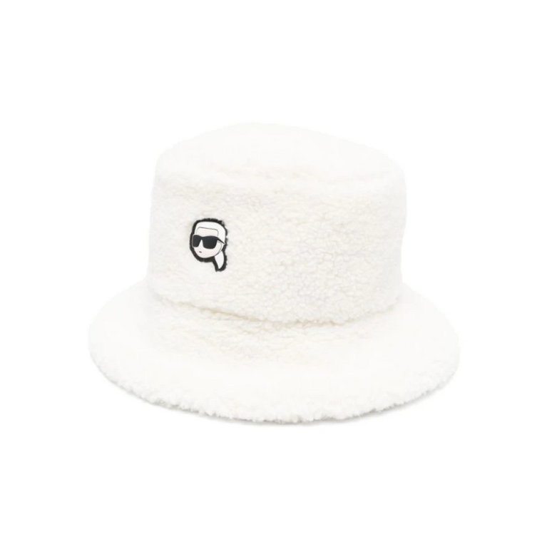 Mlecznobiała czapka z baranka Karl Lagerfeld