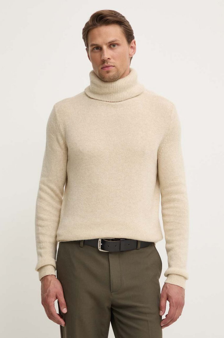American Vintage sweter z domieszką wełny męski kolor beżowy lekki z golferm MFAL18BH24