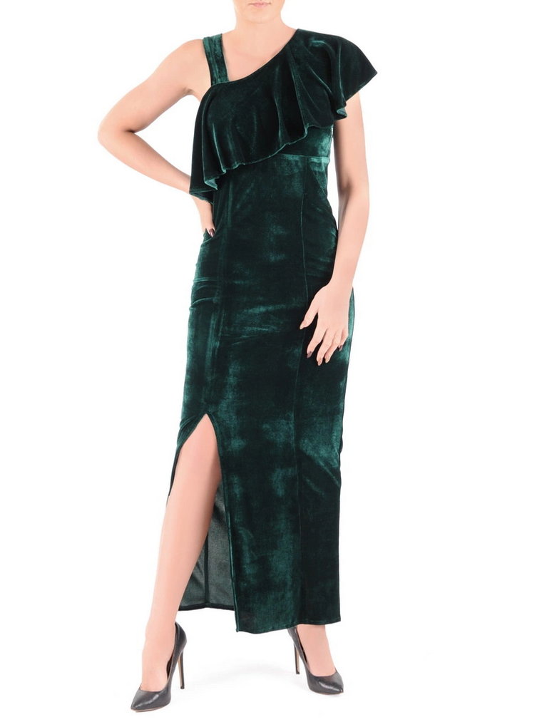 Wyjściowa zielona sukienka damska z weluru 37570
